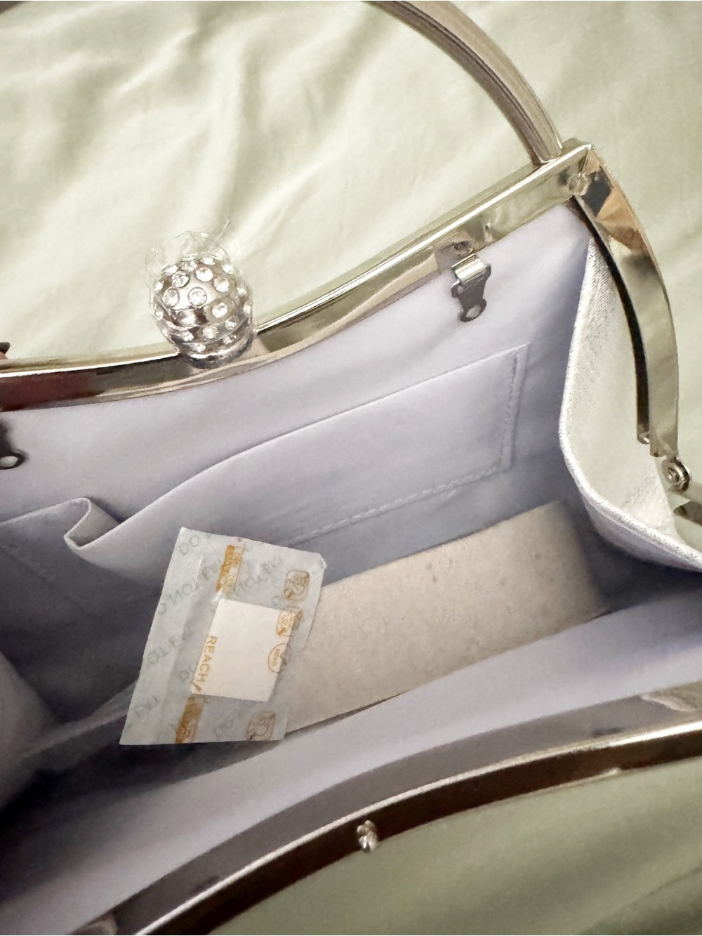 Silver Evening Handbag - Elegant Metallic Top-Handle Clutch - Picture 4 of 6